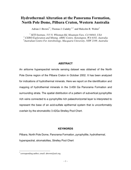 Hydrothermal Alteration at the Panorama Formation, North Pole Dome, Pilbara Craton, Western Australia