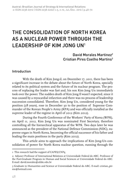 The Consolidation of North Korea As a Nuclear Power Through the Leadership of Kim Jong Un1