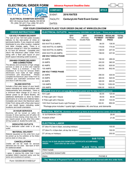 ELECTRICAL ORDER FORM Advance Payment Deadline Date: E M COMPANY: BTH