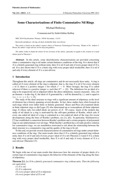 Some Characterizations of Finite Commutative Nil Rings Michael Holloway