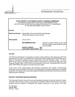 Staff Report to the Marin County Planning