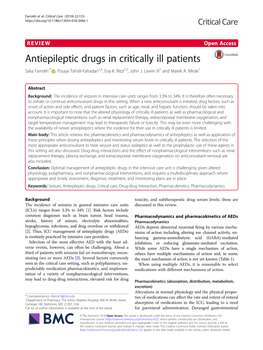 Antiepileptic Drugs in Critically Ill Patients Salia Farrokh1* , Pouya Tahsili-Fahadan2,4, Eva K