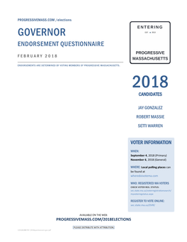 2018 Progressive Mass Gov. Endorsement Questionnaires