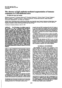 The Absence of Ige Antibody-Mediated Augmentation of Immune Responses in CD23-Deficient Mice