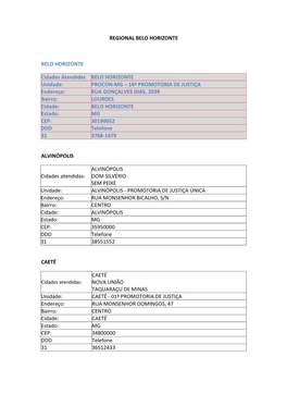 PROCON-MG – 14ª PROMOTORIA DE JUSTIÇA Endereço: RUA GONÇALVES DIAS, 2039 Bairro: LOURDES Cidade: BELO HORIZONTE Estado: MG CEP: 30190052 DDD Telefone 31 3768-1679