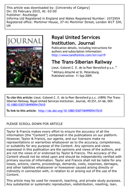 Royal United Services Institution. Journal the Trans