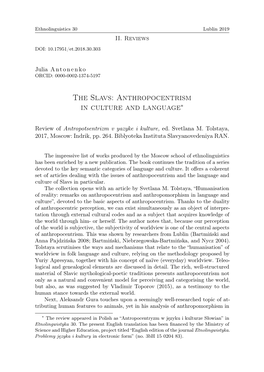 The Slavs: Anthropocentrism in Culture and Language∗