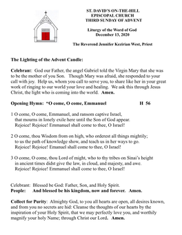 The Lighting of the Advent Candle: Celebrant