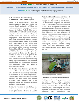 Dec 2011 Machine Transplantation: Labour and Water Saving