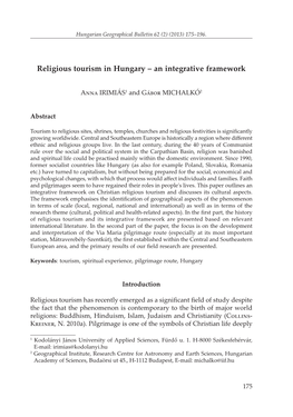 Hungarian Geographical Bulletin 62 (2) (2013) 175–196