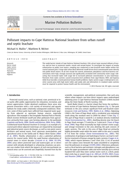 Pollutant Impacts to Cape Hatteras National Seashore from Urban Runoff and Septic Leachate ⇑ Michael A