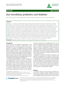 Gut Microbiota, Probiotics and Diabetes Aline Corado Gomes1, Allain Amador Bueno2, Rávila Graziany Machado De Souza1 and João Felipe Mota1*