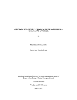 Automatic Behaviour in Individuals with Narcolepsy: a Qualitative Approach