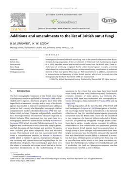 Additions and Amendments to the List of British Smut Fungi