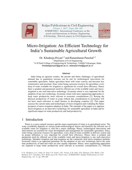 Micro-Irrigation: an Efficient Technology for India's Sustainable