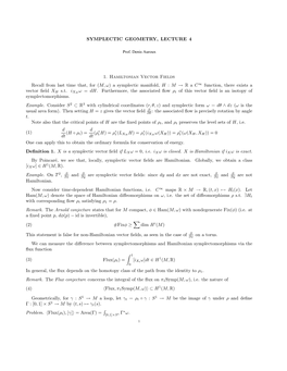 SYMPLECTIC GEOMETRY, LECTURE 4 1. Hamiltonian Vector