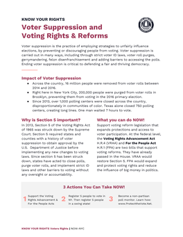 Voter Suppression and Voting Rights & Reforms