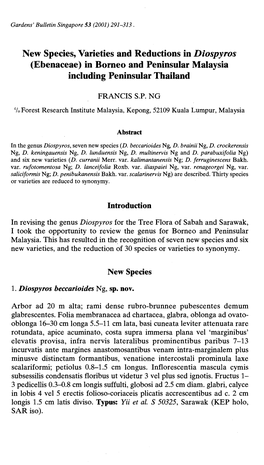 New Species, Varieties and Reductions in Diospyros (Ebenaceae) in Borneo and Peninsular Malaysia Including Peninsular Thailand