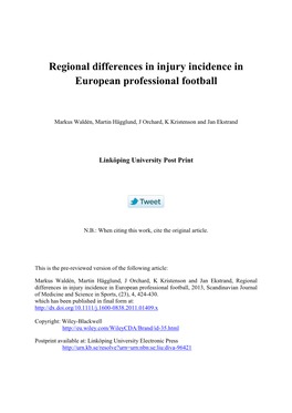 Regional Differences in Injury Incidence in European Professional Football