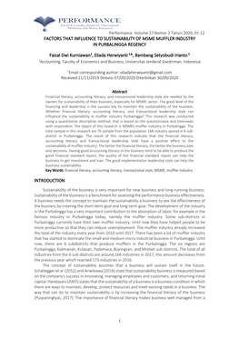 Factors That Influence to Sustainability of Msme Muffler Industry in Purbalingga Regency