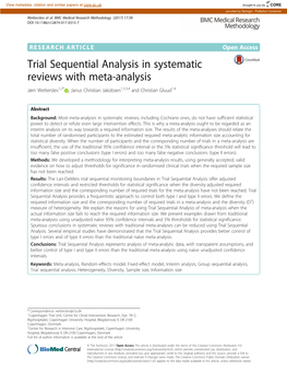 Trial Sequential Analysis in Systematic Reviews with Meta-Analysis Jørn Wetterslev1,2* , Janus Christian Jakobsen1,2,3,4 and Christian Gluud1,4