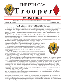 The 12Th CAV T R O O P E R Semper Paratus Serving Those A/4-12 Cav Troopers Who Served in the Republic of Vietnam 1968 - 1971 Volume VII, Issue 2 September 2009