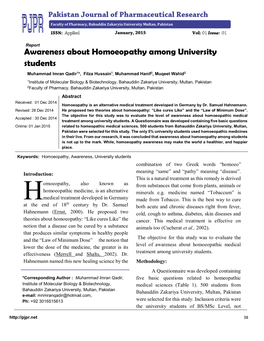 Awareness About Homoeopathy Among University Students
