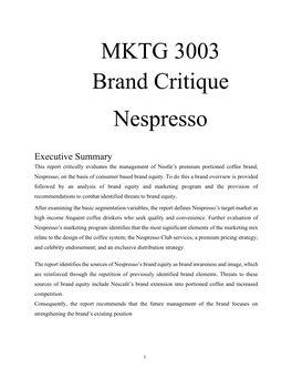 MKTG 3003 Brand Critique Nespresso