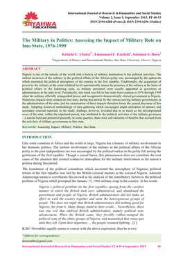 Assessing the Impact of Military Rule on Imo State, 1976-1999