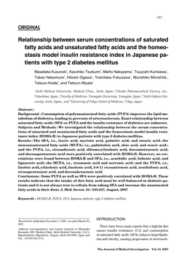 Relationship Between Serum Concentrations of Saturated Fatty