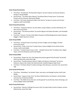 Junior Group Documentary • Third Place: “Kristallnacht: the November Pogrom” by Anne Eubanks and Ananya Nanduru, George H