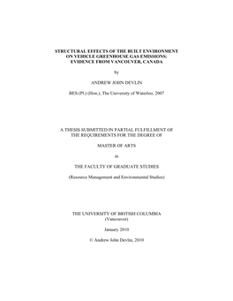 Structural Effects of the Built Environment on Vehicle Greenhouse Gas Emissions: Evidence from Vancouver, Canada