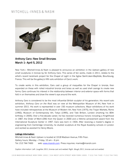 Anthony Caro: New Small Bronzes March 1- April 5, 2012