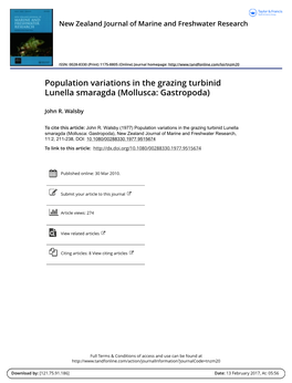 Population Variations in the Grazing Turbinid Lunella Smaragda (Mollusca: Gastropoda)