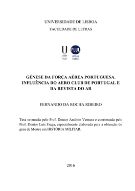 Génese Da Força Aérea Portuguesa. Influência Do Aero Club De Portugal E Da Revista Do Ar