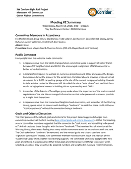 Meeting #2 Summary Wednesday, March 13, 2018, 4:00 – 6:00Pm Vey Conference Center, OHSU Campus