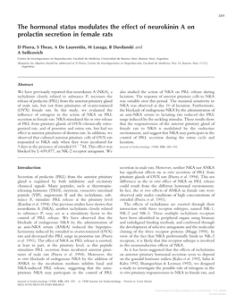 The Hormonal Status Modulates the Effect of Neurokinin a on Prolactin Secretion in Female Rats