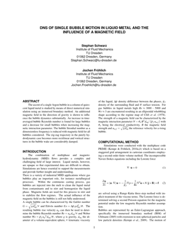 Dns of Single Bubble Motion in Liquid Metal and the Influence of a Magnetic Field