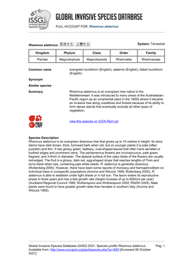 Rhamnus Alaternus Global Invasive