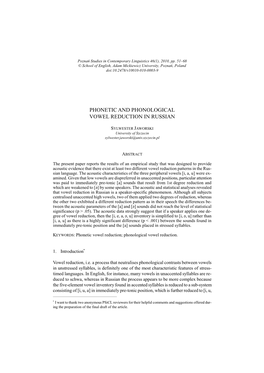 Phonetic and Phonological Vowel Reduction in Russian