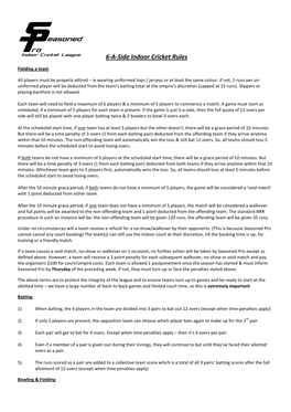 6-A-Side Indoor Cricket Rules