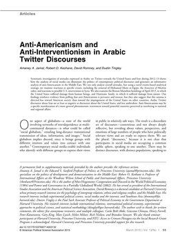 Anti-Americanism and Anti-Interventionism in Arabic Twitter Discourses