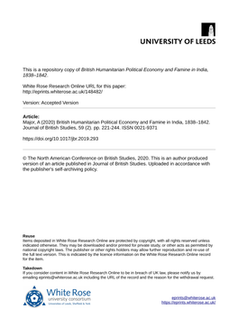 British Humanitarian Political Economy and Famine in India, 1838–1842