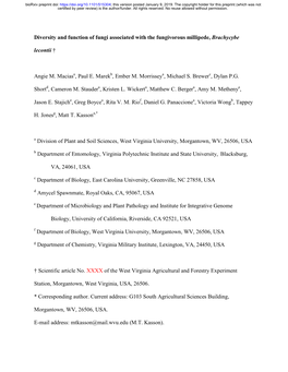 Diversity and Function of Fungi Associated with the Fungivorous Millipede, Brachycybe