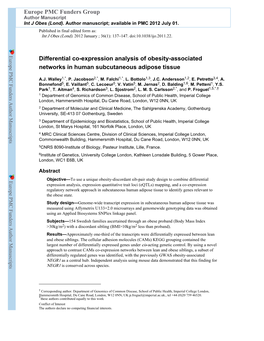 Differential Co-Expression Analysis of Obesity-Associated Networks in Human Subcutaneous Adipose Tissue