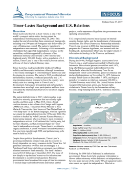 Timor-Leste: Background and U.S. Relations