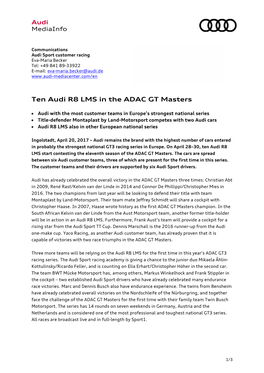 Ten Audi R8 LMS in the ADAC GT Masters