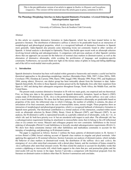 The Phonology-Morphology Interface in Judeo-Spanish Diminutive Formation: a Lexical Ordering and Subcategorization Approach