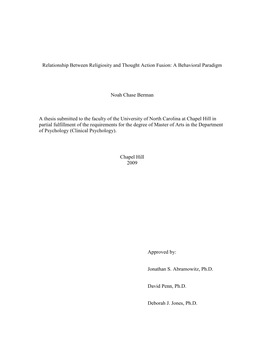 Relationship Between Religiosity and Thought Action Fusion: a Behavioral Paradigm