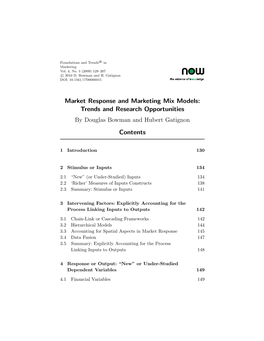 Market Response and Marketing Mix Models: Trends and Research Opportunities by Douglas Bowman and Hubert Gatignon Contents